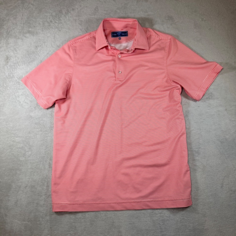 USA Palm Mens Performance Golf Polo Shirt Red White Striped Size Medium